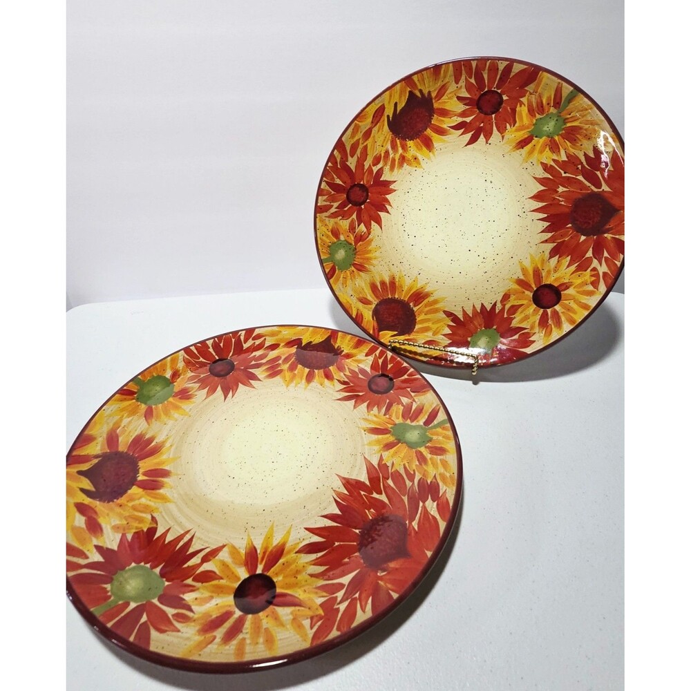 Pfaltzgraff Evening Sun Hand Painted Sunflower Stoneware 12" Dinner Plates (2)